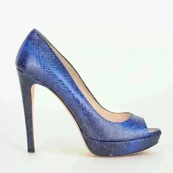 MIU MIU Blue Python Embossed Leather Peep Toe Platform Pumps - Picture 6 of 15